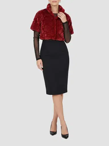 Gorski Women's Select Lamb Rose Cut Bolero Cropped Sleeves Coat - Red Brisa - Size Large | Thumbnail 2 Gorski Women's Select Lamb Rose Cut Bolero Cropped Sleeves Coat - Red Brisa - Size Large | Thumbnail 2