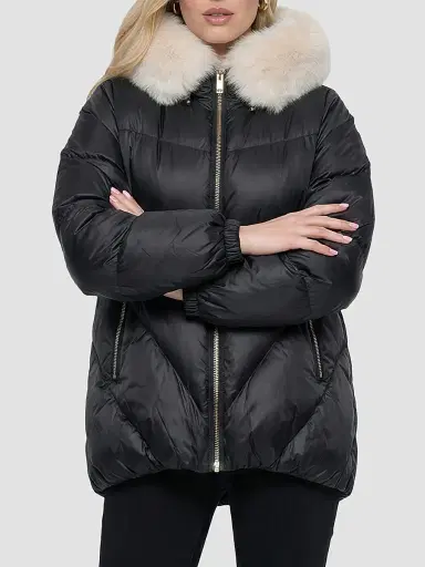 Gorski Women's Apres-Ski Parka with Horizontal Sleeves and Detachable Lamb Hood Trim - Black Iceberg - Size XL | Thumbnail 3 Gorski Women's Apres-Ski Parka with Horizontal Sleeves and Detachable Lamb Hood Trim - Black Iceberg - Size XL | Thumbnail 3