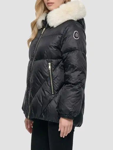 Gorski Women's Apres-Ski Parka with Horizontal Sleeves and Detachable Lamb Hood Trim - Black Iceberg - Size XL | Thumbnail 4 Gorski Women's Apres-Ski Parka with Horizontal Sleeves and Detachable Lamb Hood Trim - Black Iceberg - Size XL | Thumbnail 4