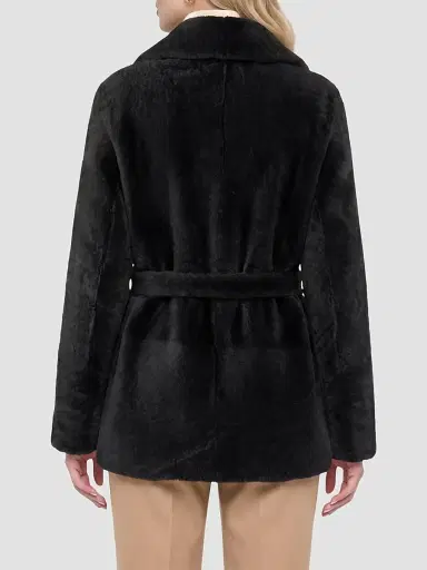 Gorski Women's Textured Shearling Lamb Coat with Belt - Black - Size XL | Thumbnail 5 Gorski Women's Textured Shearling Lamb Coat with Belt - Black - Size XL | Thumbnail 5
