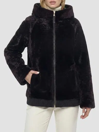 Gorski Women's Textured Shearling Lamb Coat with Hood - Brown - Size Large | Thumbnail 6 Gorski Women's Textured Shearling Lamb Coat with Hood - Brown - Size Large | Thumbnail 6