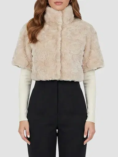 Gorski Women's Select Lamb Rose Cut Bolero Cropped Sleeves Coat - Cream Brisa - Size XL | Thumbnail 3 Gorski Women's Select Lamb Rose Cut Bolero Cropped Sleeves Coat - Cream Brisa - Size XL | Thumbnail 3