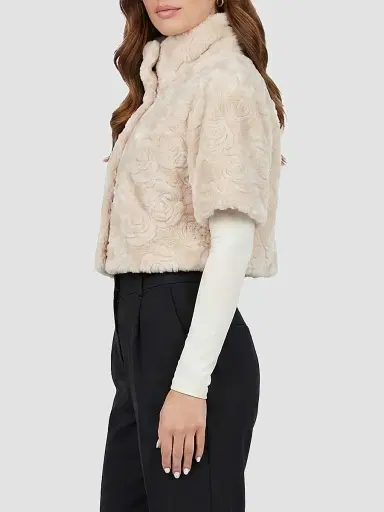 Gorski Women's Select Lamb Rose Cut Bolero Cropped Sleeves Coat - Cream Brisa - Size XL | Thumbnail 4 Gorski Women's Select Lamb Rose Cut Bolero Cropped Sleeves Coat - Cream Brisa - Size XL | Thumbnail 4