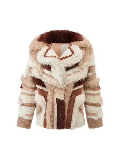 Gorski Women's Merino and Toscana Shearling Lamb Intarsia Coat - Cream Multicolor - Size Large | Thumbnail 1 Gorski Women's Merino and Toscana Shearling Lamb Intarsia Coat - Cream Multicolor - Size Large | Thumbnail 1