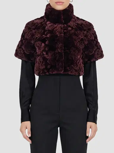 Gorski Women's Select Lamb Rose Cut Bolero Cropped Sleeves Coat - Burgundy Brisa - Size XL | Thumbnail 3 Gorski Women's Select Lamb Rose Cut Bolero Cropped Sleeves Coat - Burgundy Brisa - Size XL | Thumbnail 3