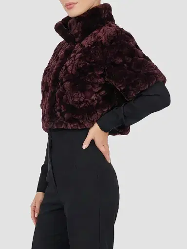 Gorski Women's Select Lamb Rose Cut Bolero Cropped Sleeves Coat - Burgundy Brisa - Size XL | Thumbnail 4 Gorski Women's Select Lamb Rose Cut Bolero Cropped Sleeves Coat - Burgundy Brisa - Size XL | Thumbnail 4