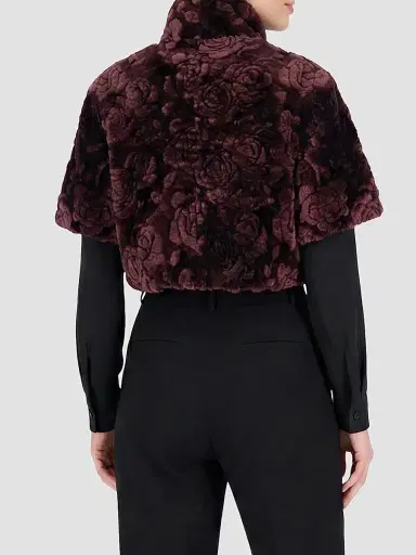 Gorski Women's Select Lamb Rose Cut Bolero Cropped Sleeves Coat - Burgundy Brisa - Size XL | Thumbnail 5 Gorski Women's Select Lamb Rose Cut Bolero Cropped Sleeves Coat - Burgundy Brisa - Size XL | Thumbnail 5