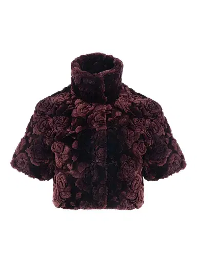 Gorski Women's Select Lamb Rose Cut Bolero Cropped Sleeves Coat - Burgundy Brisa - Size XL | Thumbnail 1 Gorski Women's Select Lamb Rose Cut Bolero Cropped Sleeves Coat - Burgundy Brisa - Size XL | Thumbnail 1