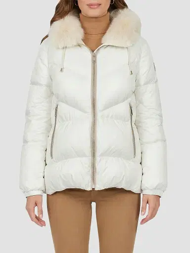 Gorski Women's Apres-Ski Parka with Detachable Merinillo Shearling Lamb Hood Trim - Ivory Iceberg - Size XL | Thumbnail 3 Gorski Women's Apres-Ski Parka with Detachable Merinillo Shearling Lamb Hood Trim - Ivory Iceberg - Size XL | Thumbnail 3