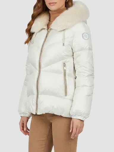 Gorski Women's Apres-Ski Parka with Detachable Merinillo Shearling Lamb Hood Trim - Ivory Iceberg - Size XL | Thumbnail 4 Gorski Women's Apres-Ski Parka with Detachable Merinillo Shearling Lamb Hood Trim - Ivory Iceberg - Size XL | Thumbnail 4
