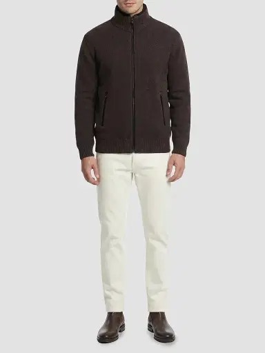 Gorski Men's Knit Jacket with Detachable Select Shearling Lamb Collar - Brown | Thumbnail 2 Gorski Men's Knit Jacket with Detachable Select Shearling Lamb Collar - Brown | Thumbnail 2