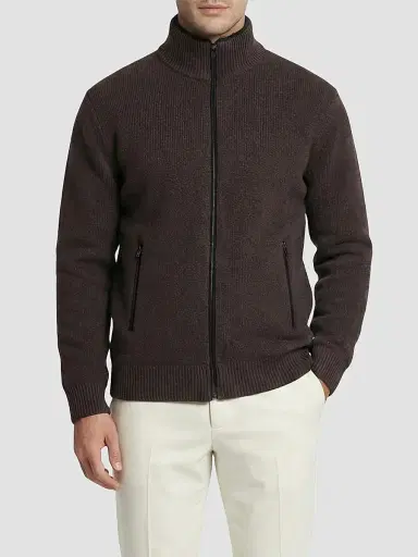 Gorski Men's Knit Jacket with Detachable Select Shearling Lamb Collar - Brown | Thumbnail 3 Gorski Men's Knit Jacket with Detachable Select Shearling Lamb Collar - Brown | Thumbnail 3