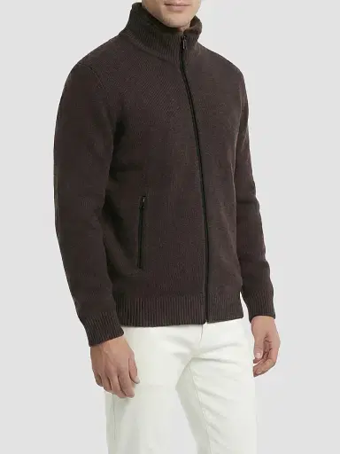 Gorski Men's Knit Jacket with Detachable Select Shearling Lamb Collar - Brown | Thumbnail 4 Gorski Men's Knit Jacket with Detachable Select Shearling Lamb Collar - Brown | Thumbnail 4