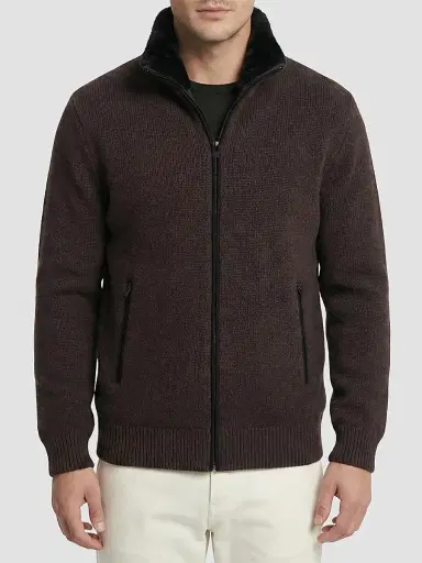 Gorski Men's Knit Jacket with Detachable Select Shearling Lamb Collar - Brown | Thumbnail 6 Gorski Men's Knit Jacket with Detachable Select Shearling Lamb Collar - Brown | Thumbnail 6
