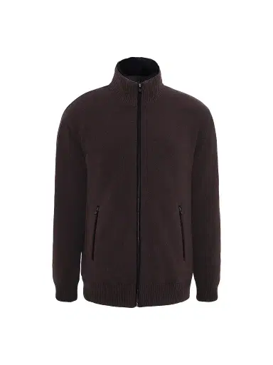 Gorski Men's Knit Jacket with Detachable Select Shearling Lamb Collar - Brown | Thumbnail 1 Gorski Men's Knit Jacket with Detachable Select Shearling Lamb Collar - Brown | Thumbnail 1