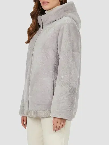 Gorski Women's Textured Shearling Lamb Coat with Hood - Beige - Size Large | Thumbnail 4 Gorski Women's Textured Shearling Lamb Coat with Hood - Beige - Size Large | Thumbnail 4