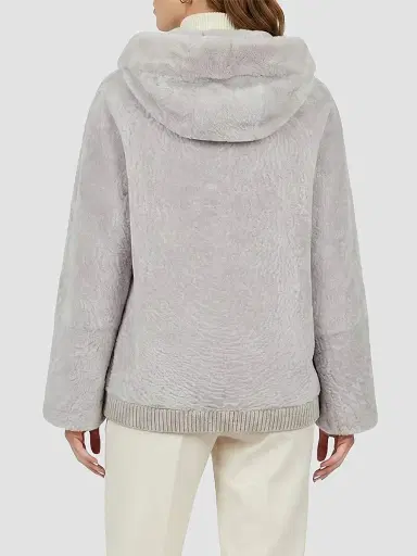 Gorski Women's Textured Shearling Lamb Coat with Hood - Beige - Size Large | Thumbnail 5 Gorski Women's Textured Shearling Lamb Coat with Hood - Beige - Size Large | Thumbnail 5