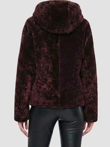 Gorski Women's Textured Shearling Lamb Jacket, Hood - Burgundy - Size XL | Thumbnail 5 Gorski Women's Textured Shearling Lamb Jacket, Hood - Burgundy - Size XL | Thumbnail 5