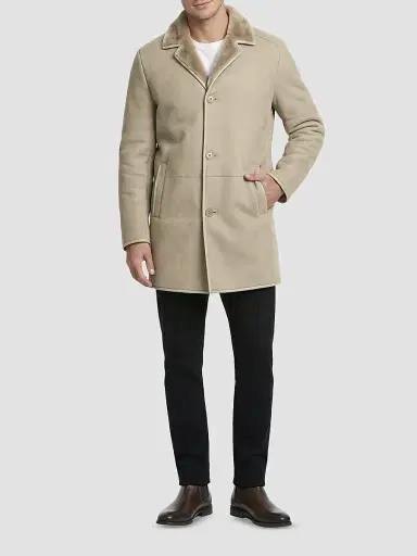 Gorski Men's Embossed Merino Shearling Lamb Stroller Coat - Latte | Thumbnail 2 Gorski Men's Embossed Merino Shearling Lamb Stroller Coat - Latte | Thumbnail 2