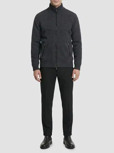 Gorski Men's Knit Jacket with Detachable Select Shearling Lamb Collar - Gray | Thumbnail 2 Gorski Men's Knit Jacket with Detachable Select Shearling Lamb Collar - Gray | Thumbnail 2