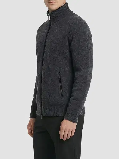 Gorski Men's Knit Jacket with Detachable Select Shearling Lamb Collar - Gray | Thumbnail 4 Gorski Men's Knit Jacket with Detachable Select Shearling Lamb Collar - Gray | Thumbnail 4