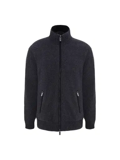 Gorski Men's Knit Jacket with Detachable Select Shearling Lamb Collar - Gray | Thumbnail 1 Gorski Men's Knit Jacket with Detachable Select Shearling Lamb Collar - Gray | Thumbnail 1
