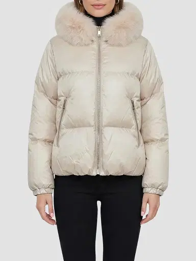 Gorski Women's Apres-Ski Parka with Detachable Merinillo Lamb Hood Trim - Beige Iceberg - Size XL | Thumbnail 3 Gorski Women's Apres-Ski Parka with Detachable Merinillo Lamb Hood Trim - Beige Iceberg - Size XL | Thumbnail 3