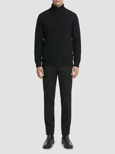 Gorski Men's Knit Jacket with Detachable Select Shearling Lamb Collar - Black | Thumbnail 2 Gorski Men's Knit Jacket with Detachable Select Shearling Lamb Collar - Black | Thumbnail 2