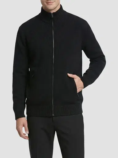 Gorski Men's Knit Jacket with Detachable Select Shearling Lamb Collar - Black | Thumbnail 3 Gorski Men's Knit Jacket with Detachable Select Shearling Lamb Collar - Black | Thumbnail 3