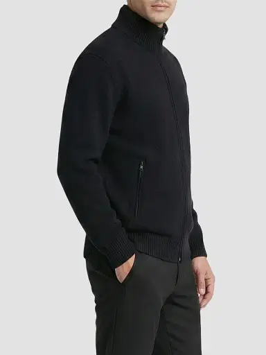 Gorski Men's Knit Jacket with Detachable Select Shearling Lamb Collar - Black | Thumbnail 4 Gorski Men's Knit Jacket with Detachable Select Shearling Lamb Collar - Black | Thumbnail 4
