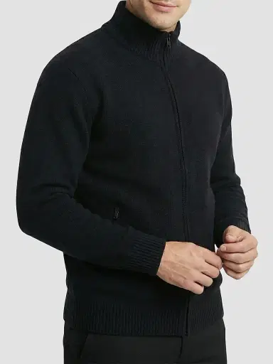 Gorski Men's Knit Jacket with Detachable Select Shearling Lamb Collar - Black | Thumbnail 6 Gorski Men's Knit Jacket with Detachable Select Shearling Lamb Collar - Black | Thumbnail 6