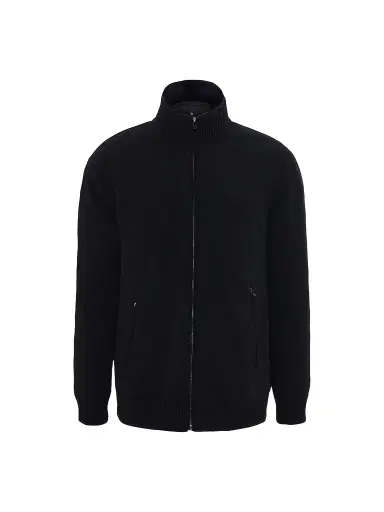 Gorski Men's Knit Jacket with Detachable Select Shearling Lamb Collar - Black | Thumbnail 1 Gorski Men's Knit Jacket with Detachable Select Shearling Lamb Collar - Black | Thumbnail 1
