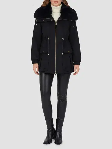 Gorski Women's Zip Coat with Detachable Lamb Collar - Black | Thumbnail 2 Gorski Women's Zip Coat with Detachable Lamb Collar - Black | Thumbnail 2