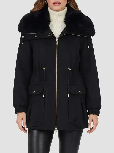 Gorski Women's Zip Coat with Detachable Lamb Collar - Black | Thumbnail 3 Gorski Women's Zip Coat with Detachable Lamb Collar - Black | Thumbnail 3