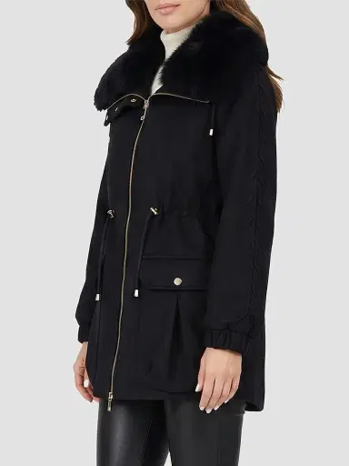 Gorski Women's Zip Coat with Detachable Lamb Collar - Black | Thumbnail 4 Gorski Women's Zip Coat with Detachable Lamb Collar - Black | Thumbnail 4