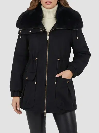 Gorski Women's Zip Coat with Detachable Lamb Collar - Black | Thumbnail 6 Gorski Women's Zip Coat with Detachable Lamb Collar - Black | Thumbnail 6