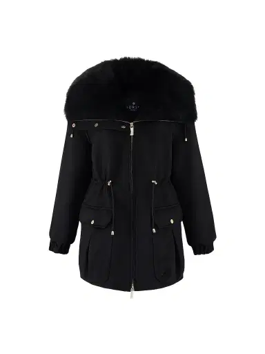 Gorski Women's Zip Coat with Detachable Lamb Collar - Black | Thumbnail 1 Gorski Women's Zip Coat with Detachable Lamb Collar - Black | Thumbnail 1