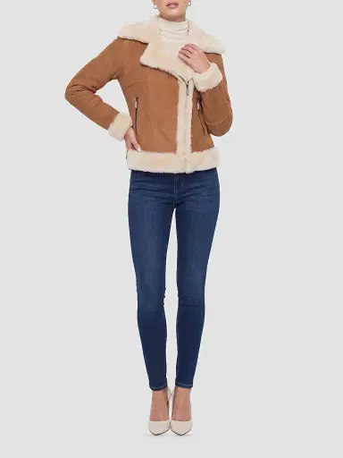 Gorski Women's Merino Lamb Moto Zip Jacket - Whiskey Beige | Thumbnail 2 Gorski Women's Merino Lamb Moto Zip Jacket - Whiskey Beige | Thumbnail 2