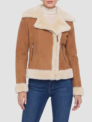Gorski Women's Merino Lamb Moto Zip Jacket - Whiskey Beige | Thumbnail 3 Gorski Women's Merino Lamb Moto Zip Jacket - Whiskey Beige | Thumbnail 3