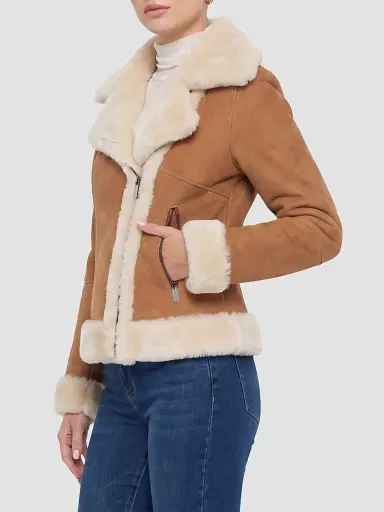 Gorski Women's Merino Lamb Moto Zip Jacket - Whiskey Beige | Thumbnail 4 Gorski Women's Merino Lamb Moto Zip Jacket - Whiskey Beige | Thumbnail 4