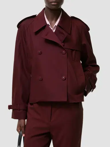 Burberry Women's Mayfair Wool Cropped Trench Jacket - Vineyard Red | Thumbnail 2 Burberry Women's Mayfair Wool Cropped Trench Jacket - Vineyard Red | Thumbnail 2