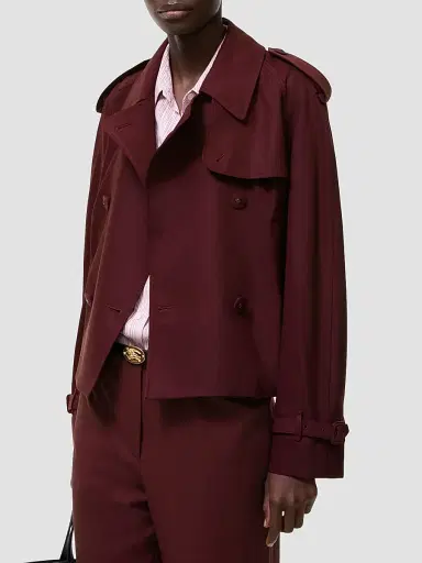 Burberry Women's Mayfair Wool Cropped Trench Jacket - Vineyard Red | Thumbnail 4 Burberry Women's Mayfair Wool Cropped Trench Jacket - Vineyard Red | Thumbnail 4