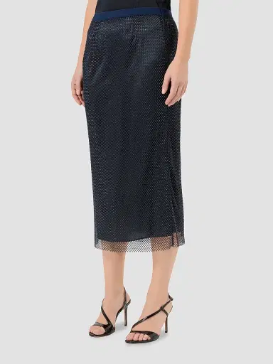 Marina Rinaldi Women's Rhinestone Adorned Mesh Jersey Skirt - Midnight Blue | Thumbnail 3 Marina Rinaldi Women's Rhinestone Adorned Mesh Jersey Skirt - Midnight Blue | Thumbnail 3