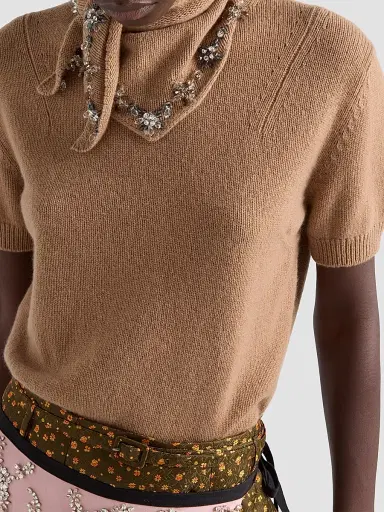 Prada Women's Short-Sleeved Cashmere Sweater - Brown | Thumbnail 7 Prada Women's Short-Sleeved Cashmere Sweater - Brown | Thumbnail 7