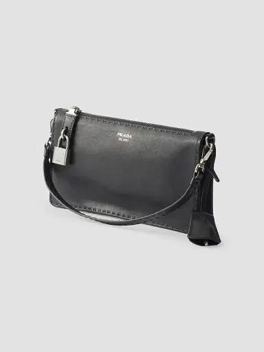 Prada Men's Antiqued Leather Pouch - Black | Thumbnail 3 Prada Men's Antiqued Leather Pouch - Black | Thumbnail 3