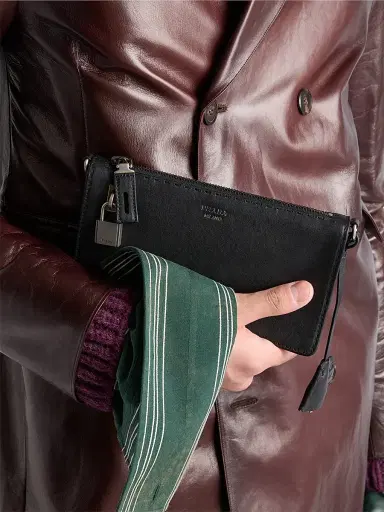 Prada Men's Antiqued Leather Pouch - Black | Thumbnail 8 Prada Men's Antiqued Leather Pouch - Black | Thumbnail 8