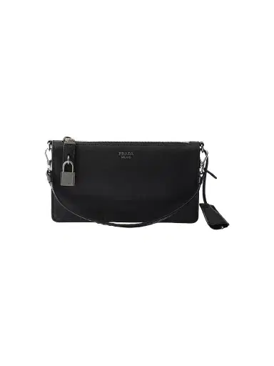 Prada Men's Antiqued Leather Pouch - Black | Thumbnail 1 Prada Men's Antiqued Leather Pouch - Black | Thumbnail 1