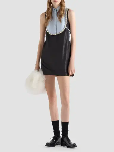 Prada Women's Embroidered Poplin Tie Vest - Blue | Thumbnail 2 Prada Women's Embroidered Poplin Tie Vest - Blue | Thumbnail 2