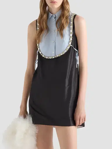 Prada Women's Embroidered Poplin Tie Vest - Blue | Thumbnail 3 Prada Women's Embroidered Poplin Tie Vest - Blue | Thumbnail 3
