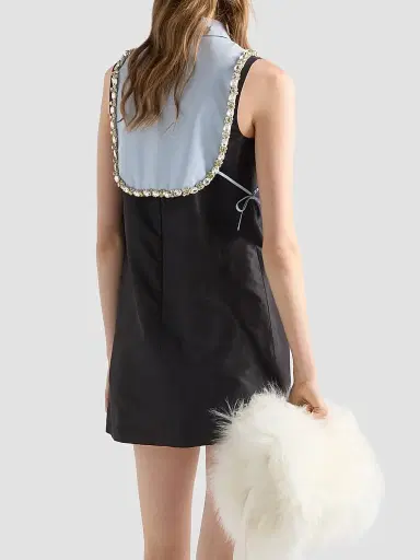 Prada Women's Embroidered Poplin Tie Vest - Blue | Thumbnail 4 Prada Women's Embroidered Poplin Tie Vest - Blue | Thumbnail 4